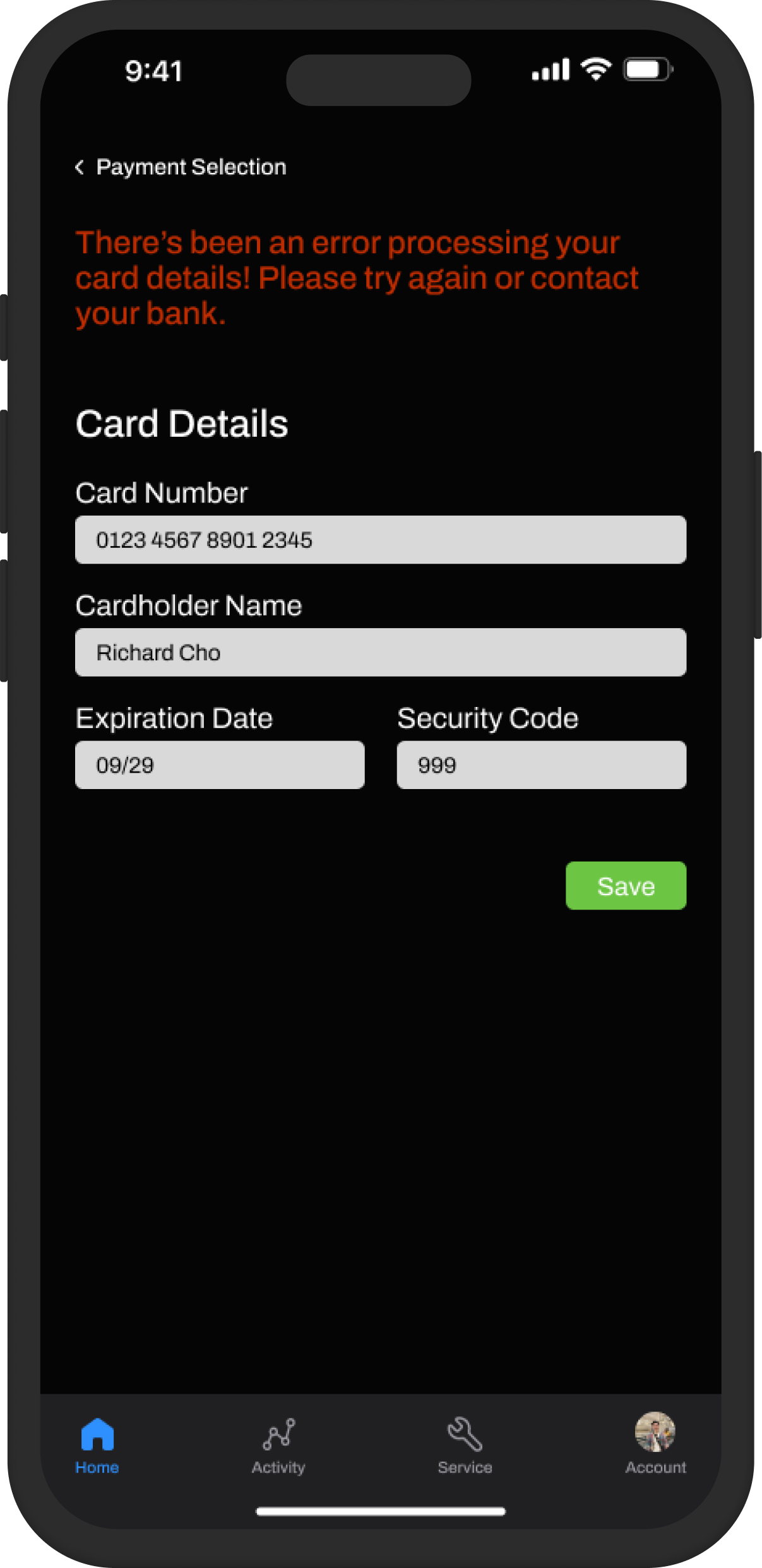 A/B testing of version 1 of the error state