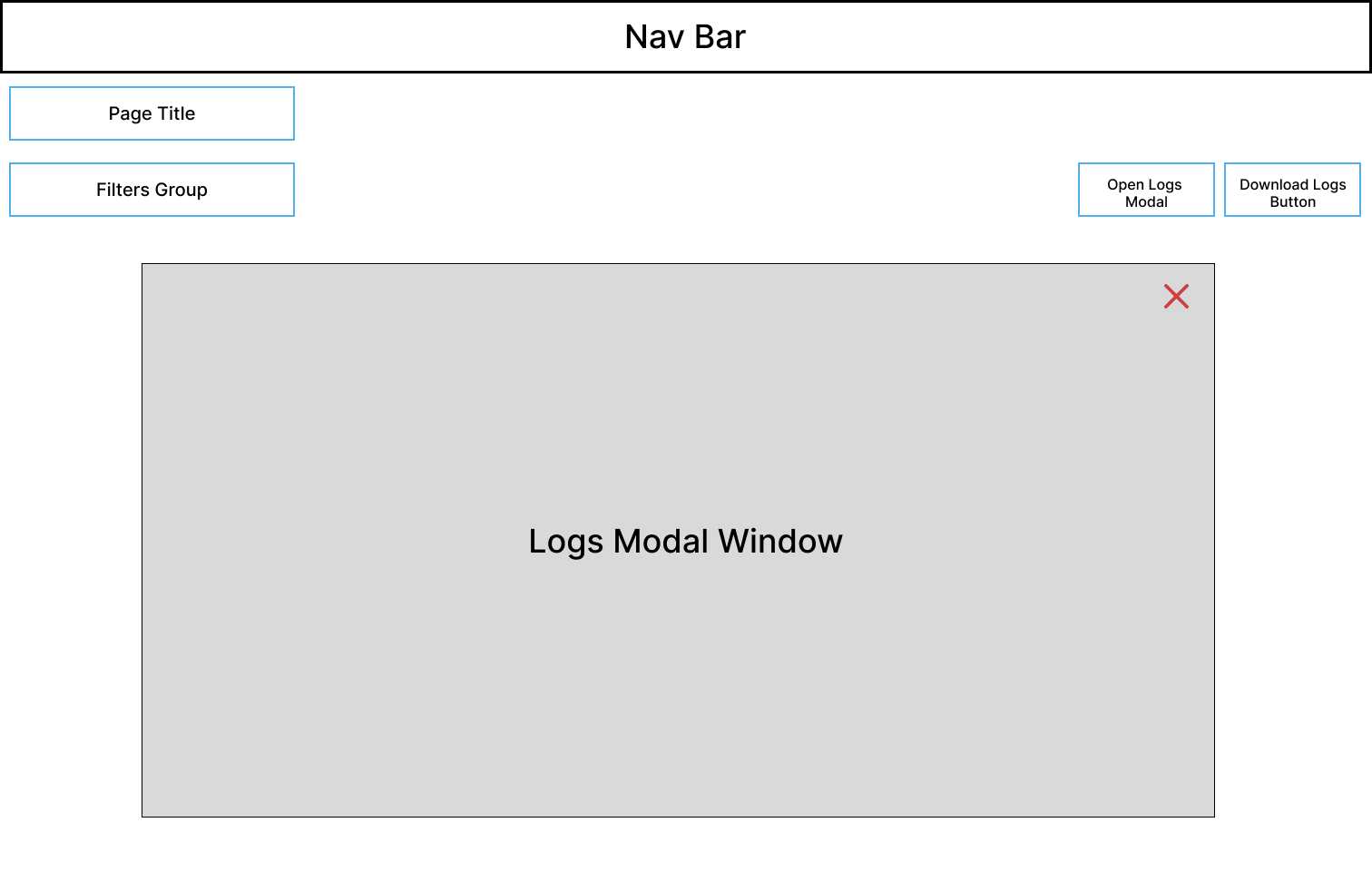 Usage page wireframe with modal window